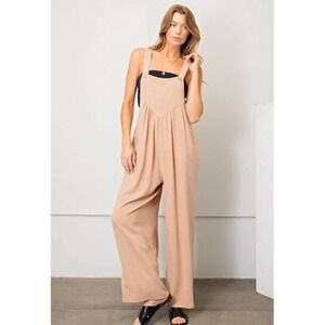Wide-Leg Beige Jumpsuit Overalls